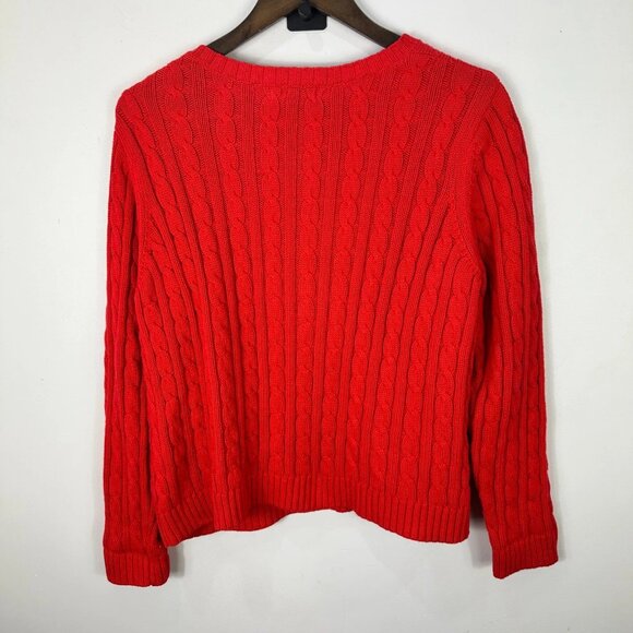 Lands’ End Sweater XL Petite Red Cable Knit Cotton Fisherman Preppy Classic - Picture 3 of 7
